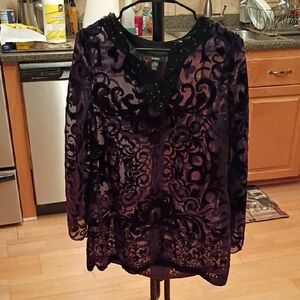 Alfani Black and Purple Sheer Lace Top